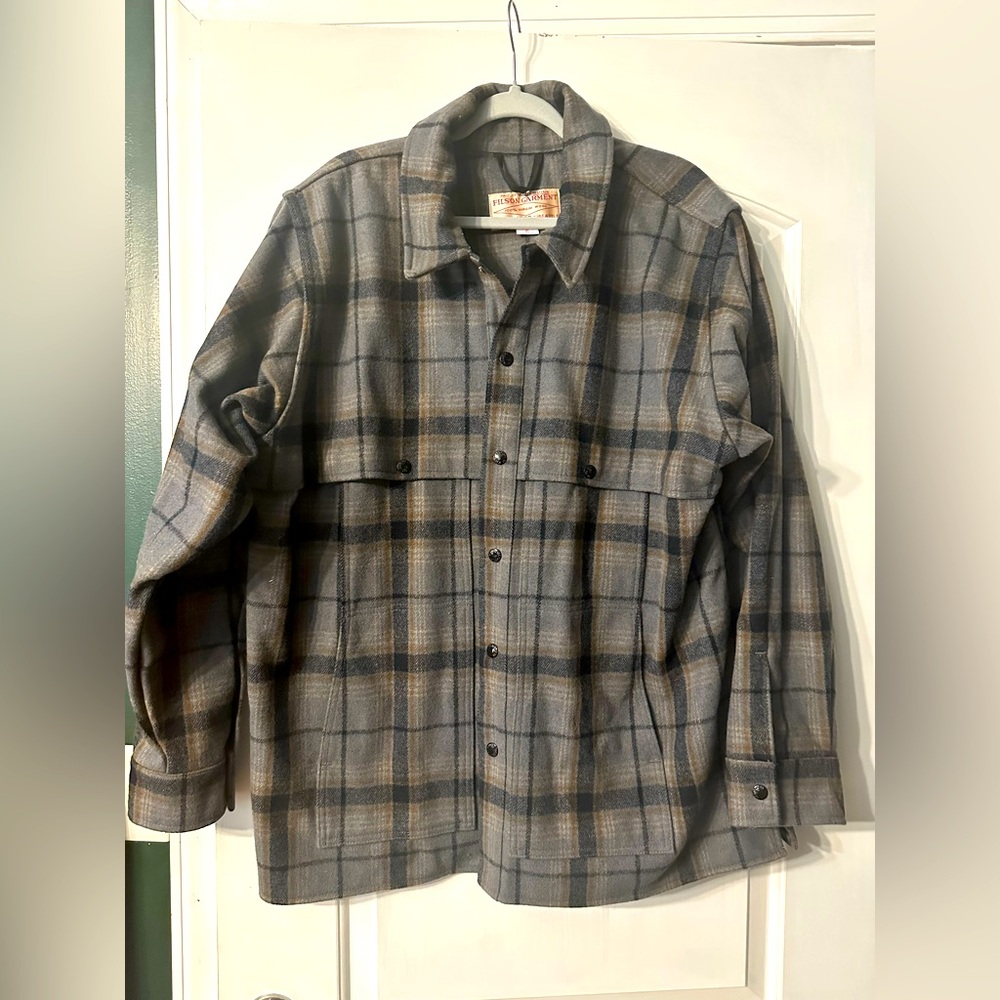 Vintage FILSON USA Mackinaw Cruiser 100% Virgin Wool Gray/navy size xl